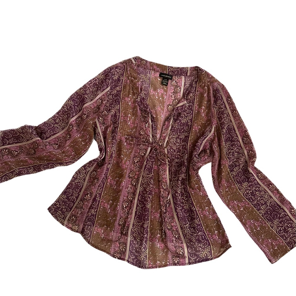 LANE BRYANT Floral Striped V-Neck Long Sleeve Top Plus Size 14/16